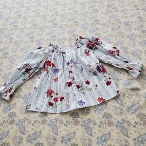 Zara Woman White and Blue Textured Top